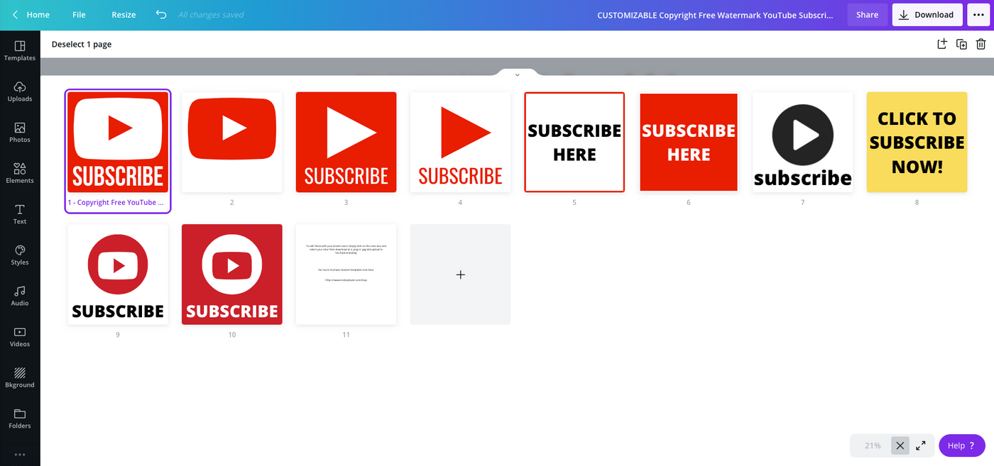 Customizable Watermark YouTube Subscribe Button Template Pack